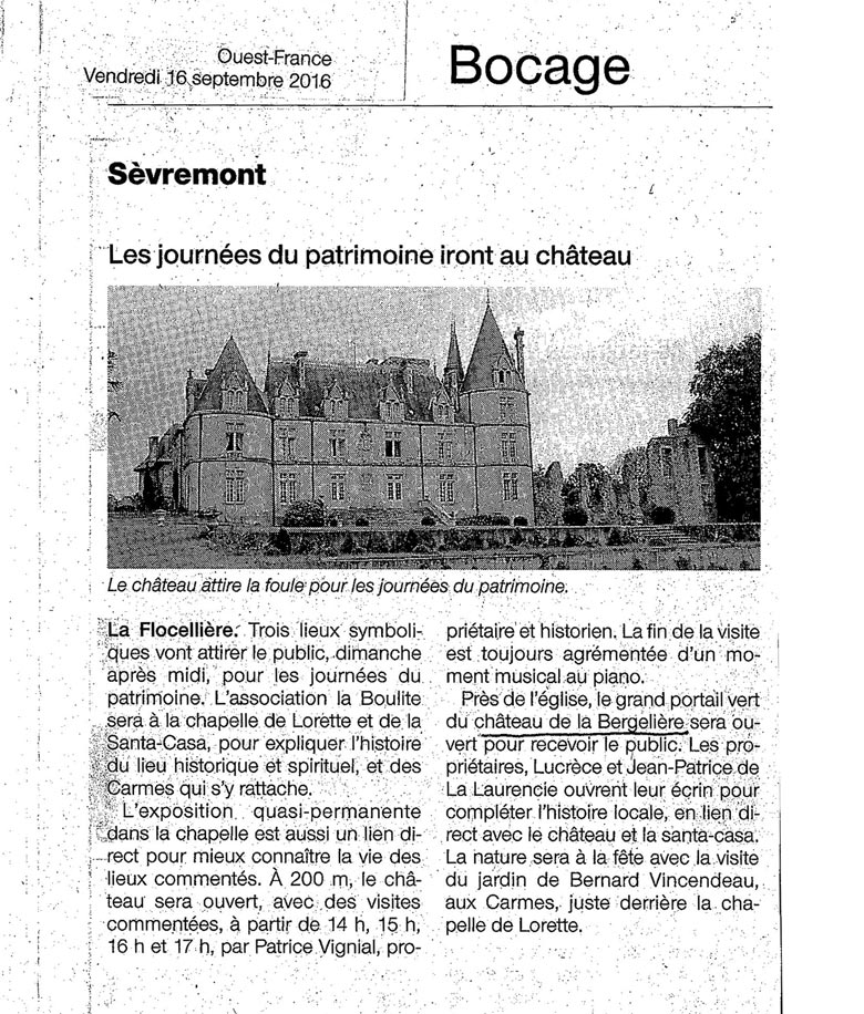 Article de journal, Les journées du patrimoine iront au château